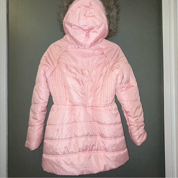 Tommy Hilfiger Girls Pink PUFFER Jacket with Fur lined hood size 16 XL Coat - Picture 6 of 9